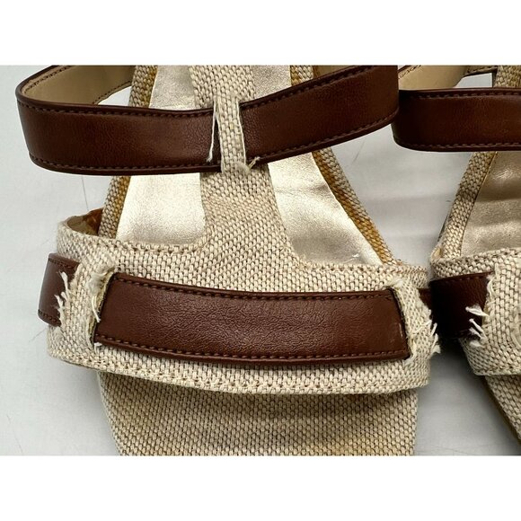 Dana Buchman Womens Strappy Heeled Sandals Size 8M Beige Canvas Buckle Open Toe - Picture 5 of 16